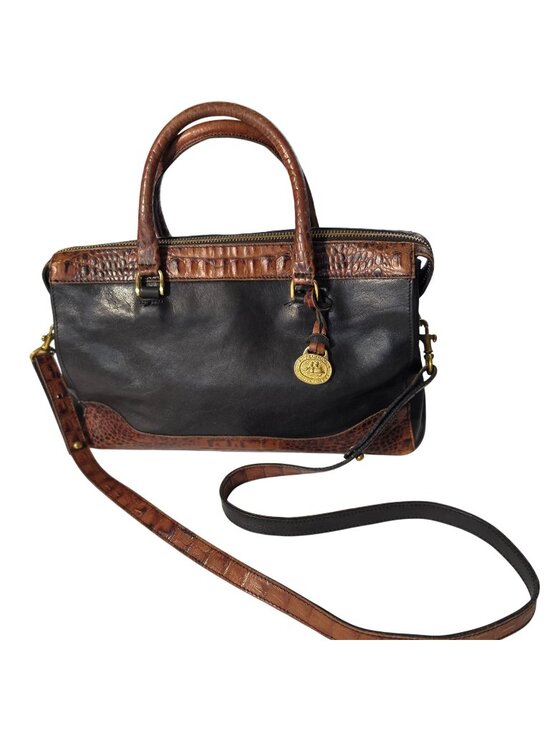 Brahmin Handbags - Vintage Brahmin 1992 Black Leather Brown Croc Embossed Satchel Crossbody Bag